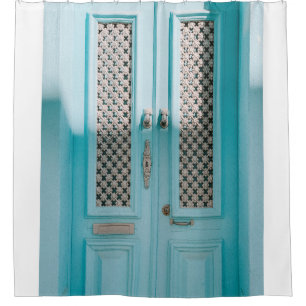 CLOSED TEAL FRENCH DOORS SHOWER CURTAIN