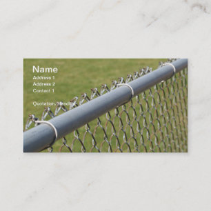 closeup detail of a metal chain link fence business card