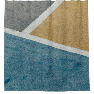 Closeup grey, yellow, and blue painted pavement shower curtain