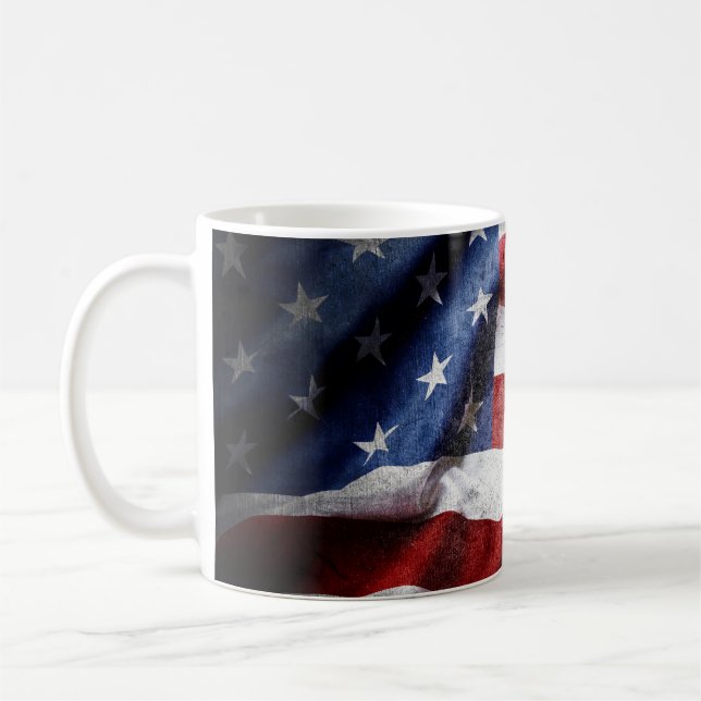 Closeup grunge American flag. Coffee Mug (Left)
