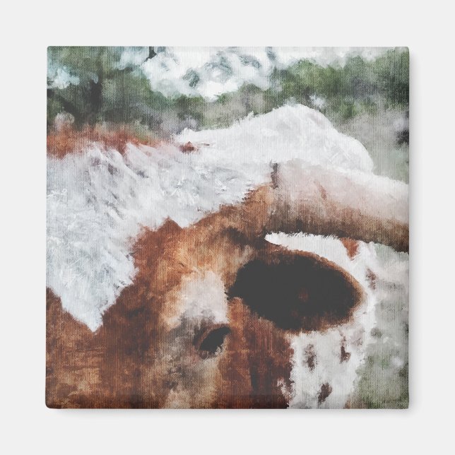 Closeup Impressionist Painted Longhorn Magnet (Front)