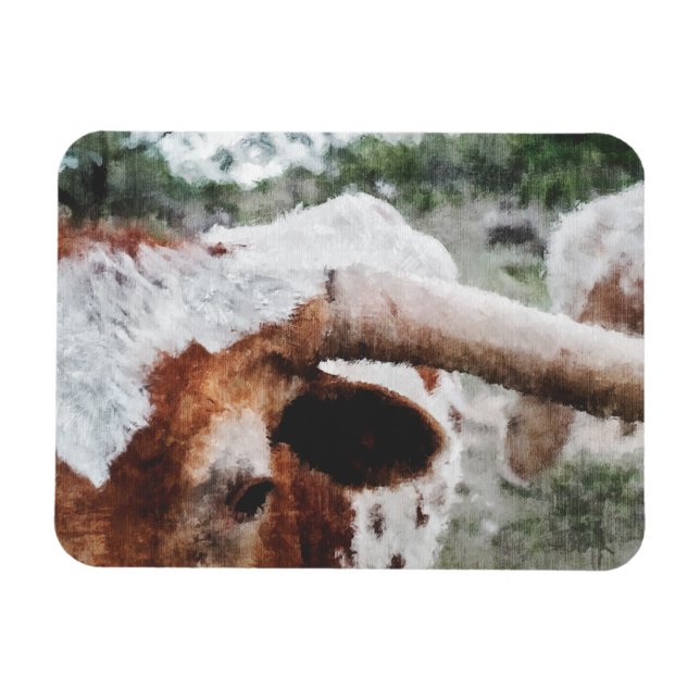 Closeup Impressionist Painted Longhorn Magnet (Horizontal)