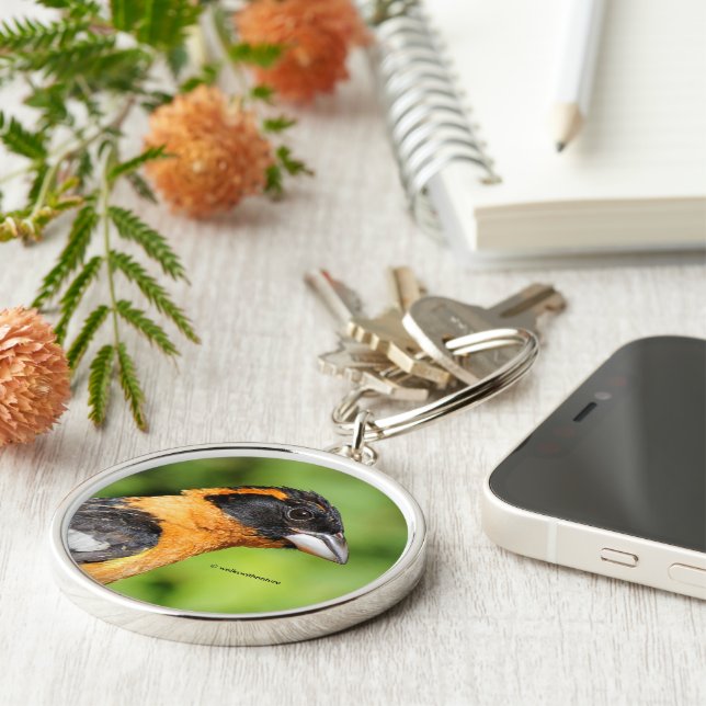 Closeup of a Handsome Black-Headed Grosbeak Key Ring (Side)