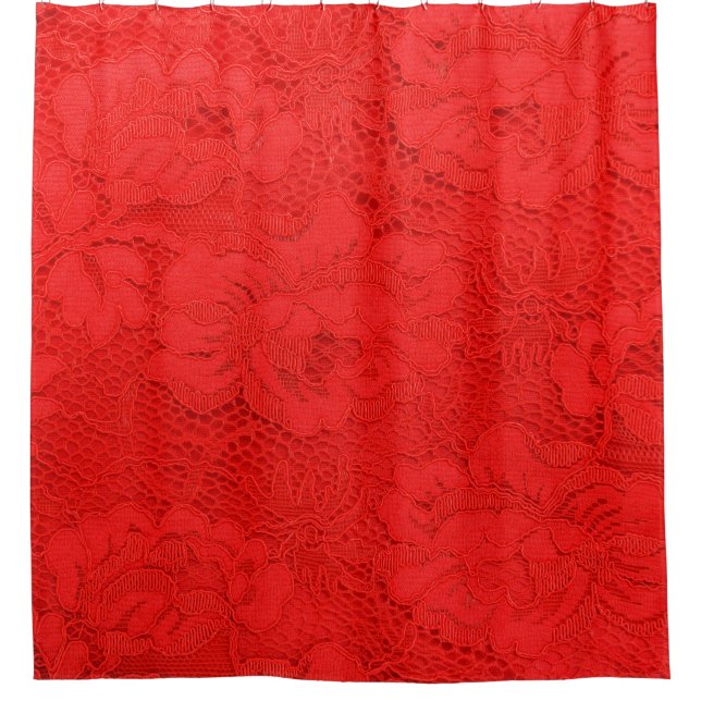 Closeup of fine elegant red lace texture with seam shower curtain (Front)