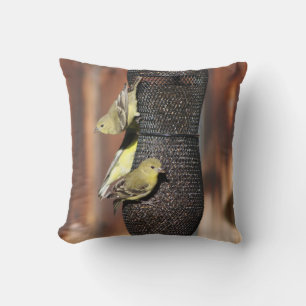 Closeup of Gold Finches on Bird Feeder Cushion