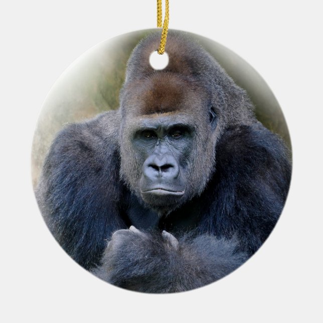 Closeup of gorilla lying on grass ceramic tree decoration (Front)