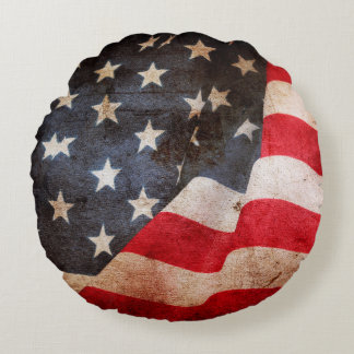 Closeup of grunge American flagamerica, american,  Round Cushion