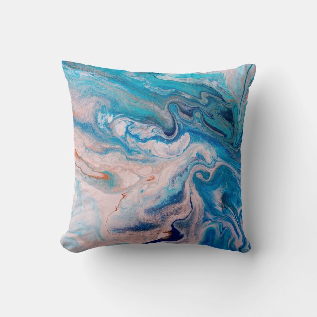Closeup of mixed blue and white abstract marble te cushion (Front)