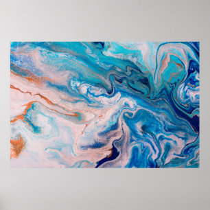 Closeup of mixed blue and white abstract marble te poster