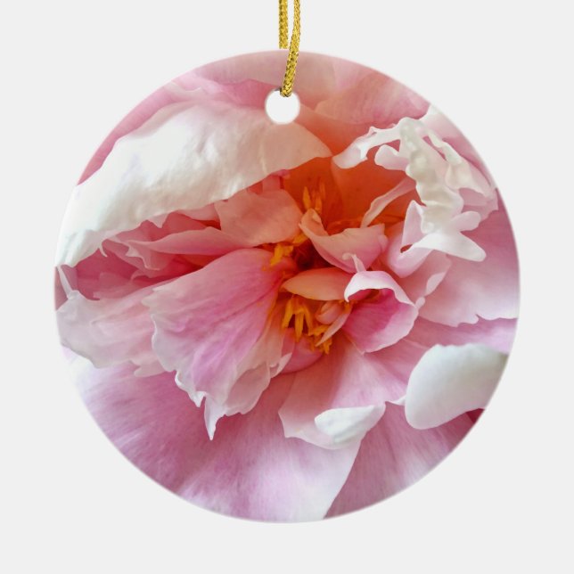 Closeup of Pale Pink Peonies Ceramic Tree Decoration (Front)
