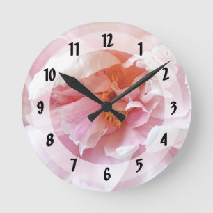 Closeup of Pale Pink Peonies Round Clock