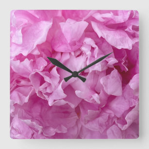 Closeup of pink peonies square wall clock