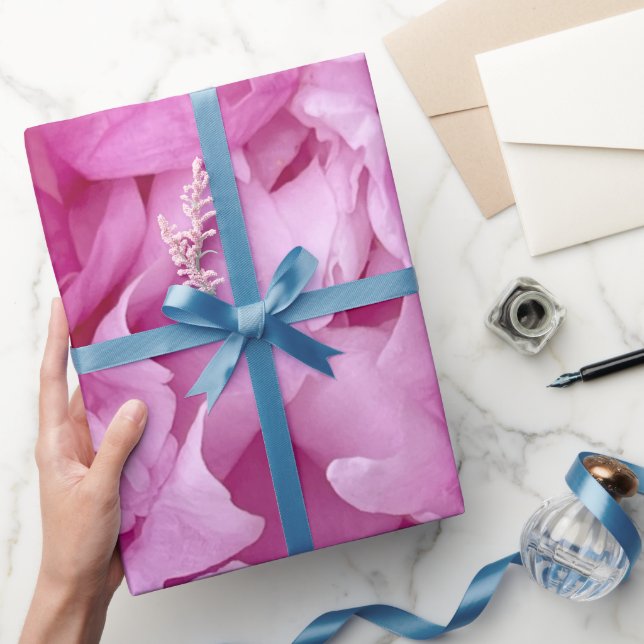 Closeup of pink peonies wrapping paper (Gifting)