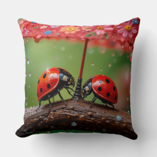 Closeup of Two Ladybugs Sharing a Raindrop Cushion