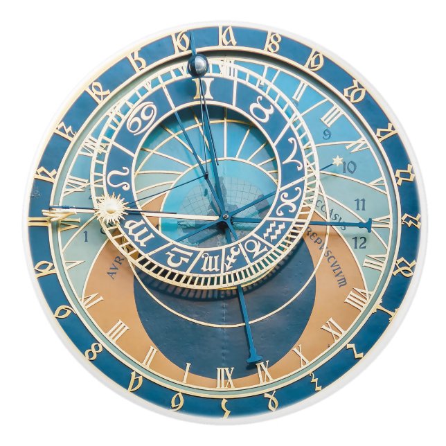 Closeup on Prague Astronomical Clock, Czech R. Ceramic Knob (Front)