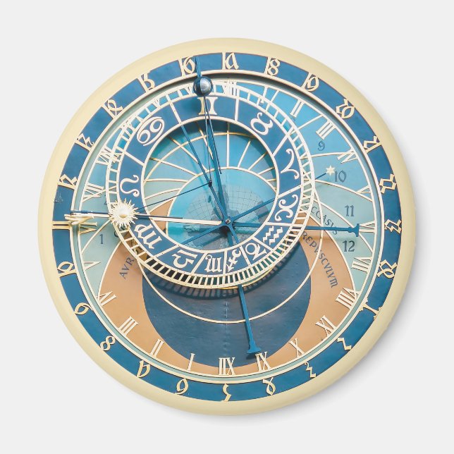 Closeup on Prague Astronomical Clock, Czech R. Magnet (Front)