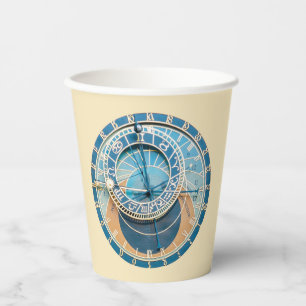 Closeup on Prague Astronomical Clock, Czech R. Paper Cups