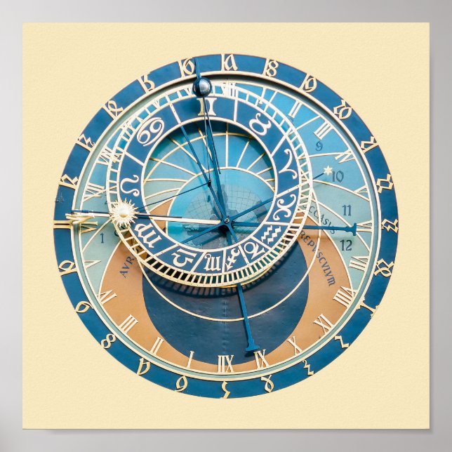 Closeup on Prague Astronomical Clock, Czech R. Poster (Front)