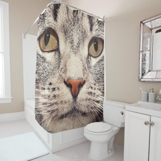 Closeup Pet Cat Face Shower Curtain (In Situ)