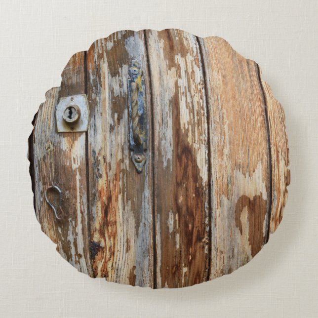 Closeup photo of brown wooden board round cushion (Front)