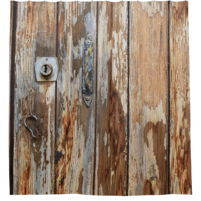 Closeup photo of brown wooden board shower curtain (Front)