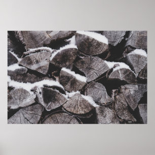 Closeup photo of firewood stack poster