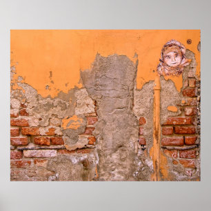 CLOSEUP PHOTO OF ORANGE AND GRAY WALL PAINT POSTER