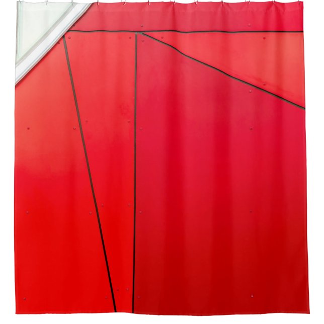 Closeup photo of red board shower curtain (Front)