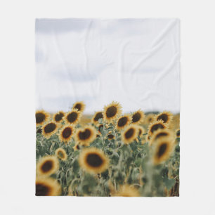 CLOSEUP PHOTO OF SUNFLOWERS FLEECE BLANKET