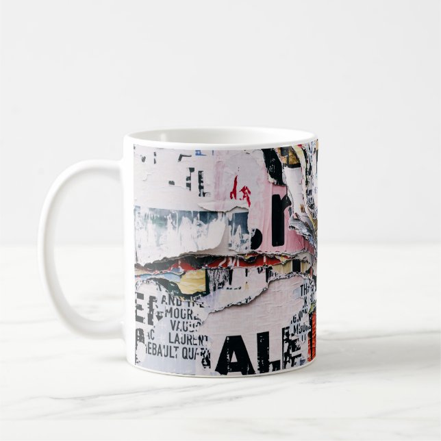 Closeup photo of torn papers coffee mug (Left)