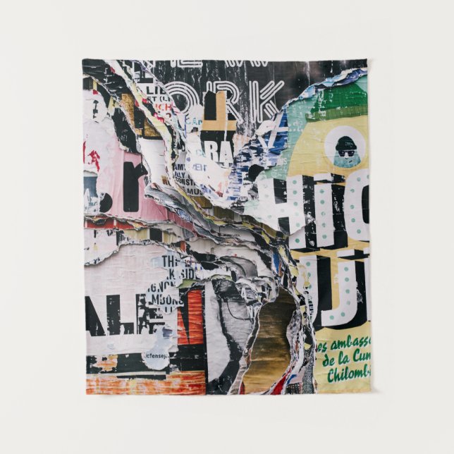 Closeup photo of torn papers tapestry (Front)