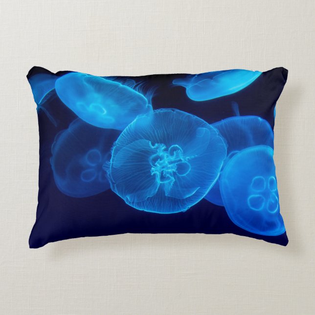 CLOSEUP PHOTOGRAPHY OF SWARM OF JELLYFISH DECORATIVE CUSHION (Front)