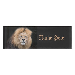 Closeup Portrait of a Male Lion Name Tag