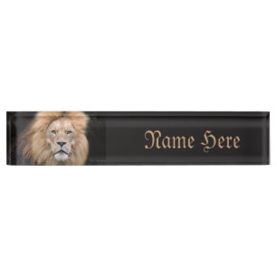 Closeup Portrait of a Male Lion Nameplate