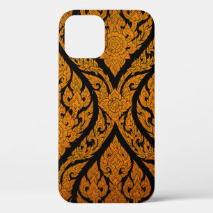 Closeup Thai pattern carving lotus picture at door iPhone 12 Case