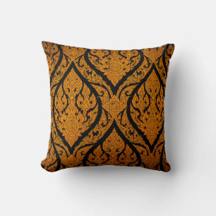 Closeup Thai pattern carving lotus picture at door Cushion
