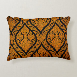 Closeup Thai pattern carving lotus picture at door Decorative Cushion