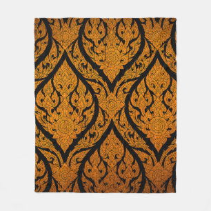 Closeup Thai pattern carving lotus picture at door Fleece Blanket