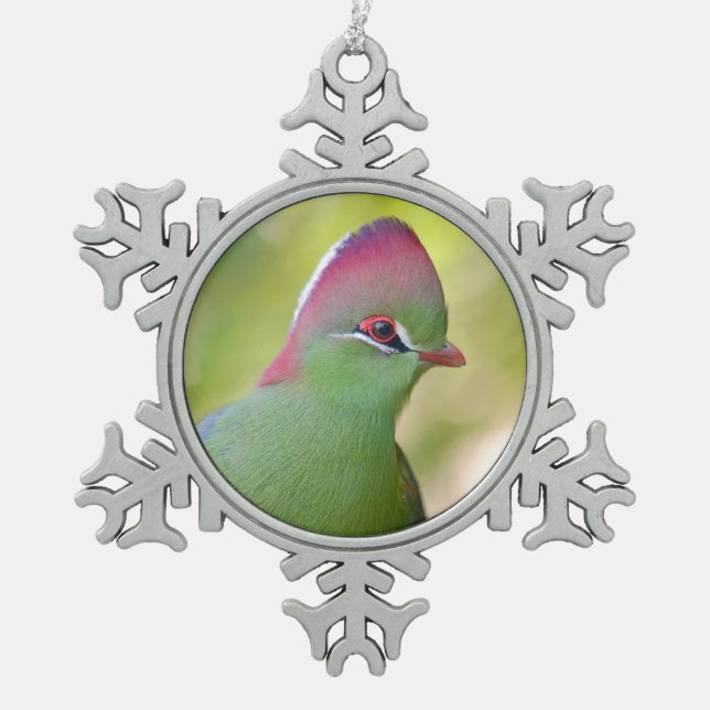 Closeup turaco of fischer snowflake pewter christmas ornament (Front)