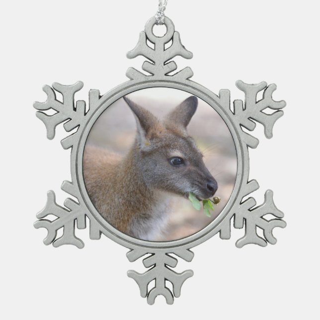 Closeup wallaby of Bennet   Snowflake Pewter Christmas Ornament (Front)