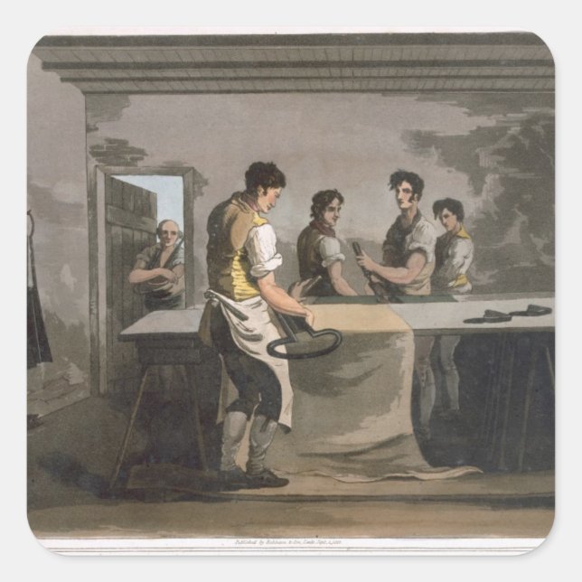 Cloth Dressers, from `Costume of Yorkshire' engrav Square Sticker (Front)