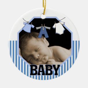 Clothes on a Line Baby Boy Photo Ornament