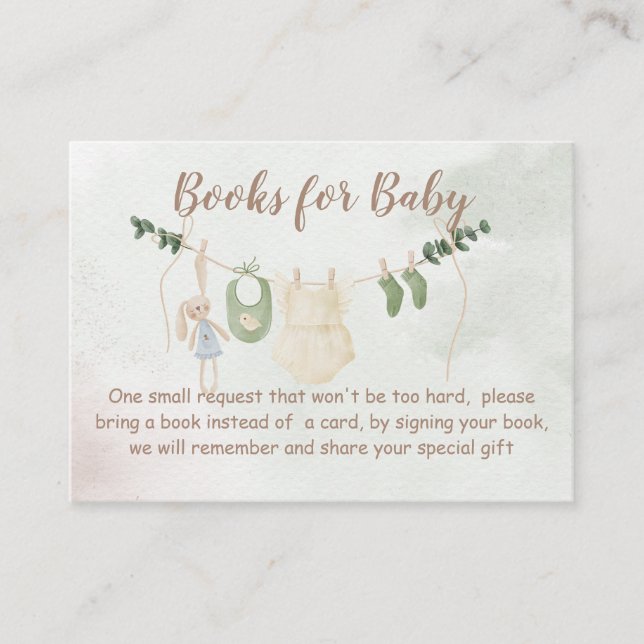 Clothes on a line boho baby shower book request enclosure card (Front)