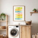 Clothes Pins Retro Colour Laundry Room Art Poster<br><div class="desc">A fun way to brighten up the mundane task of doing laundry,  this large poster print can be hung both vertically or horizontally and features a collection of simply illustrated clothes pins in a palette of cheerfully retro bright colours.</div>
