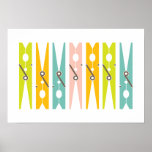 Clothes Pins Retro Colour Laundry Room Art Poster<br><div class="desc">A fun way to brighten up the mundane task of doing laundry,  this large poster print can be hung both vertically or horizontally and features a collection of simply illustrated clothes pins in a palette of cheerfully retro bright colours.</div>