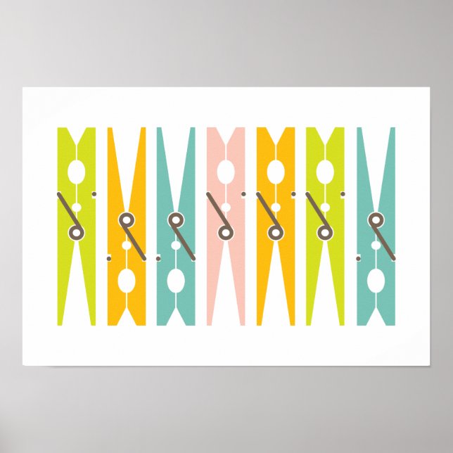 Clothes Pins Retro Colour Laundry Room Art Poster (Front)