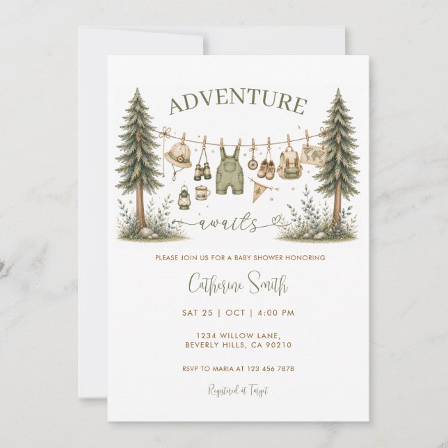 Clothesline Adventure Awaits Baby Shower  Invitation (Front)