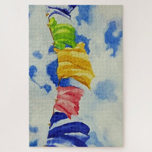 Clothesline Art Bright Colored Laundry Jigsaw Puzzle