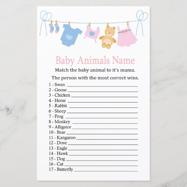 Clothesline Baby Animals Name Game (Front)
