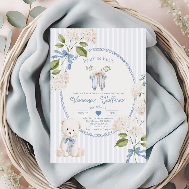 Clothesline Baby Boy Shower Coquette Baby in Blue Invitation (Creator Uploaded)